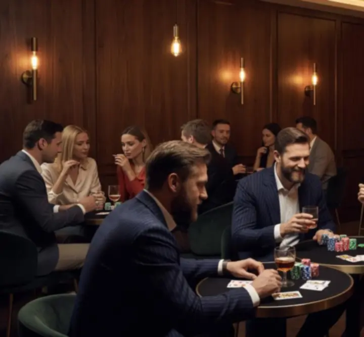Elegancki bar OURO GROUP z gośćmi grającymi w pokera